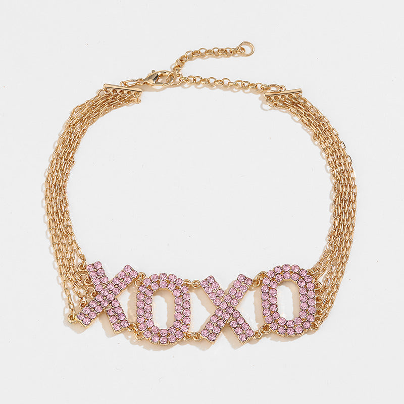 Wholesale 15PCS Valentine's Day Series Pink XOXO Necklace and Earrings Set