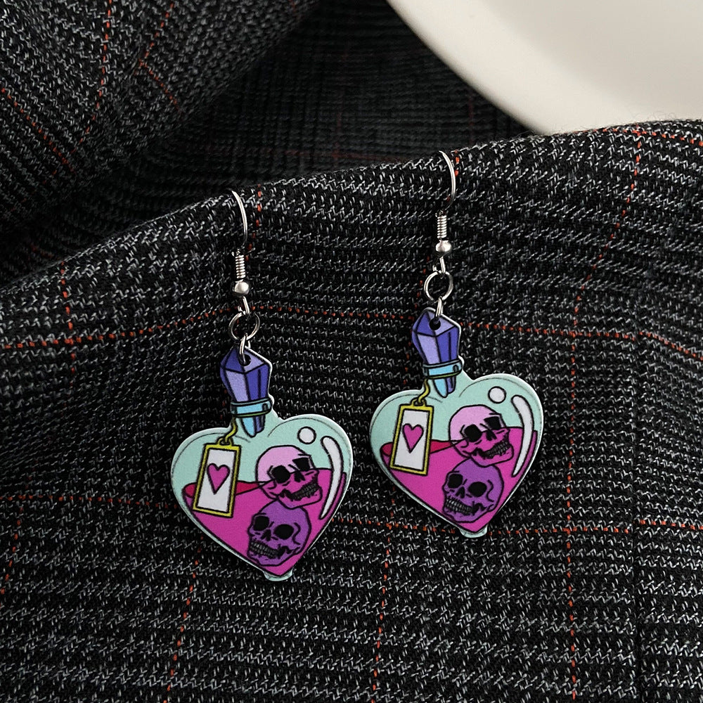 Wholesale Halloween Series Exaggerated Dark Skull Heart-shaped Fashion Creative Funny Bat Earrings
