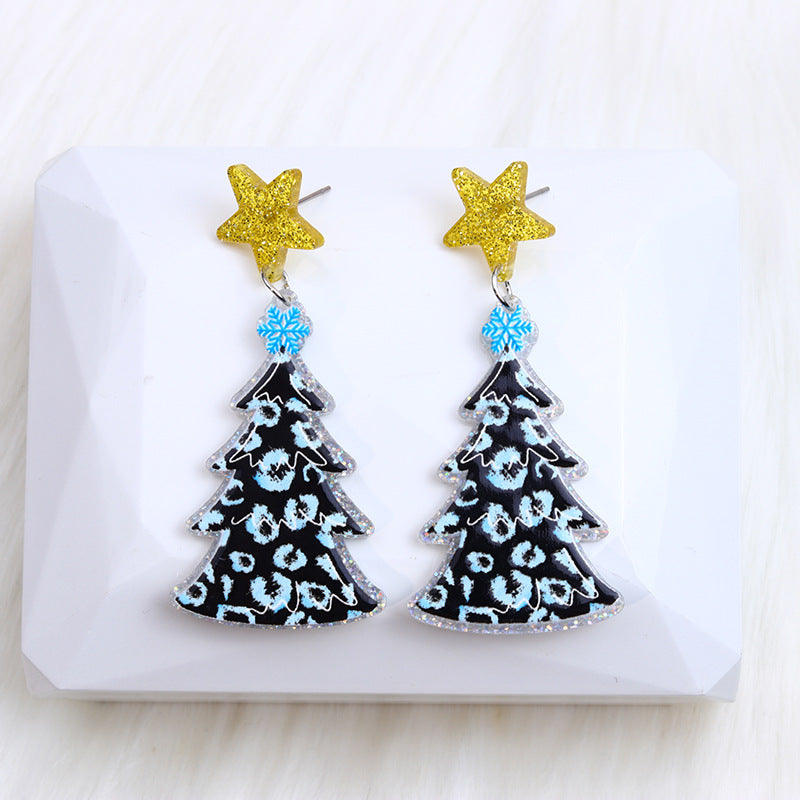 Wholesale Christmas Leopard Print Christmas Tree Acrylic Earrings