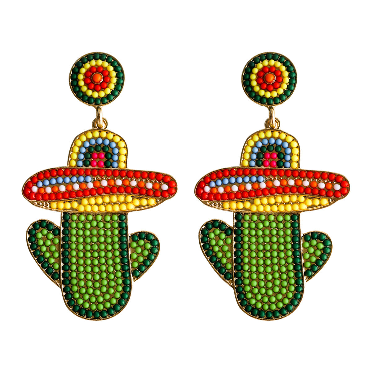 Wholesale Mexican Cactus Avocado Colorful Handmade Rice Beads Earrings