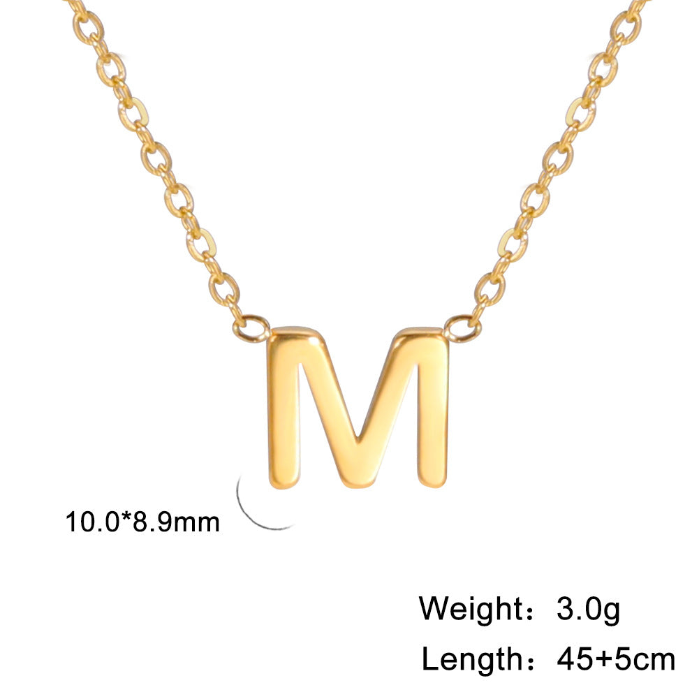 Wholesale 26 Letter 18k Genuine Gold Electroplating Non Fading Stainless Steel Necklace