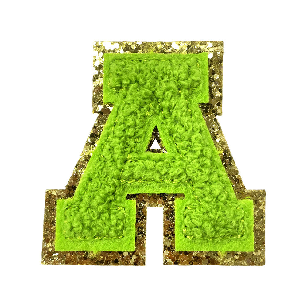 Wholesale Gold Glitter A Z Letter Patches Towel Embroidery Appliques Self Adhesive For Coats Stylish DIY Fashion Accessory
