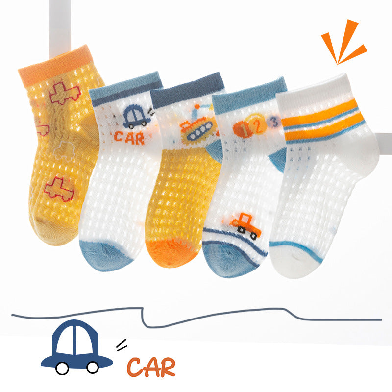 Wholesale Kids Cartoon Dinosaur Combed Cotton Mesh Socks