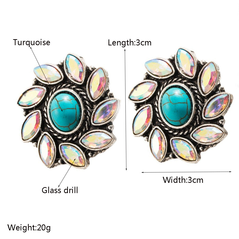Wholesale Turquoise Alloy Vintage Geometric Bohemian Style Vintage Earrings Female