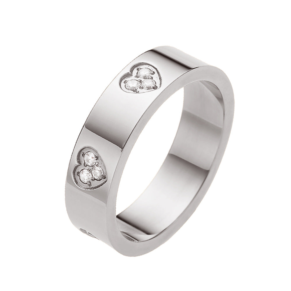 Wholesale All-match Love Heart Diamond Titanium Steel Ring