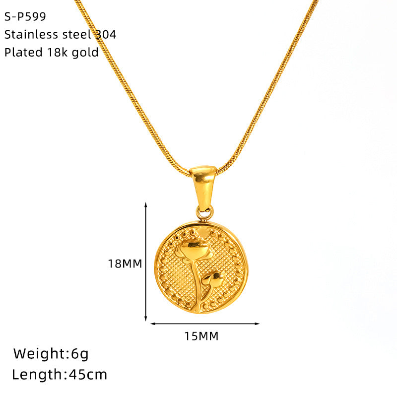 Wholesale Rose Flower Pendant Necklace Simple Titanium Steel Sunflower Necklace