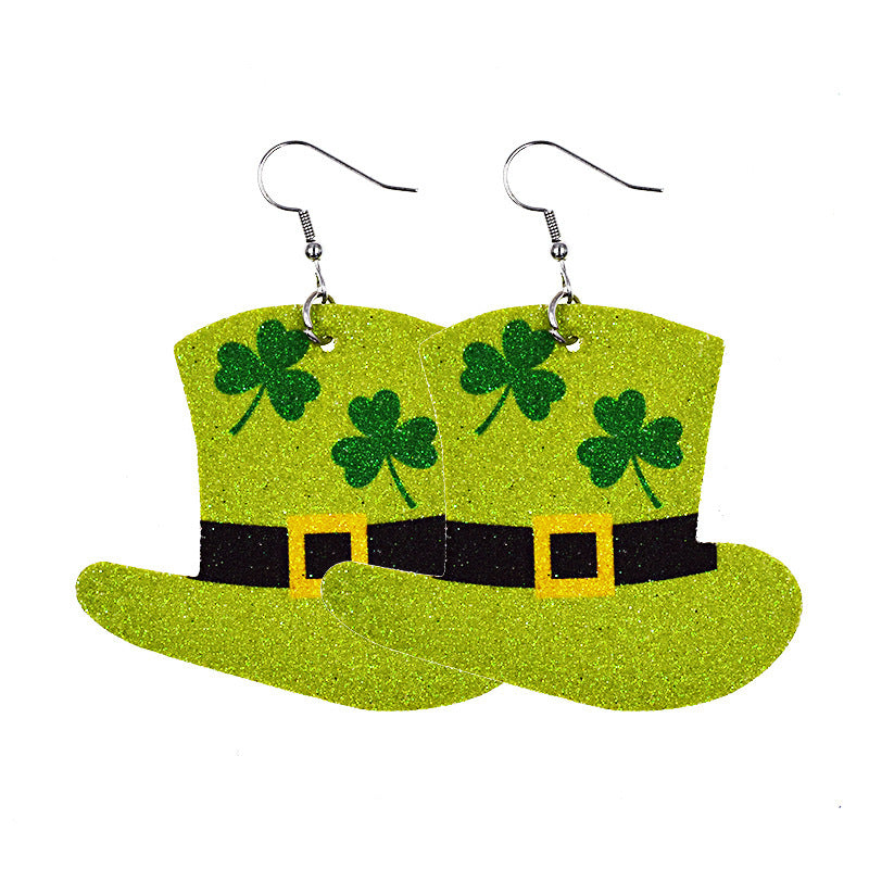 Wholesale 30PCS Clover Hat St. Parker's Day Leather Earrings