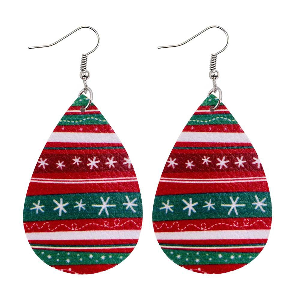 Wholesale Christmas Tree Bells Santa Claus Elk Leather Earrings