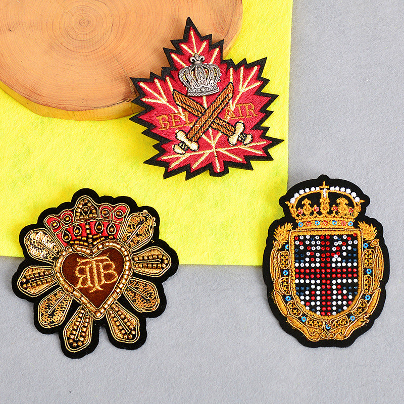Wholesale Trendy Embroidered Beaded Bee Maple Leaf Shield Brooch Badge Pin For Women Clothing Bag Shoe Hat Decoration