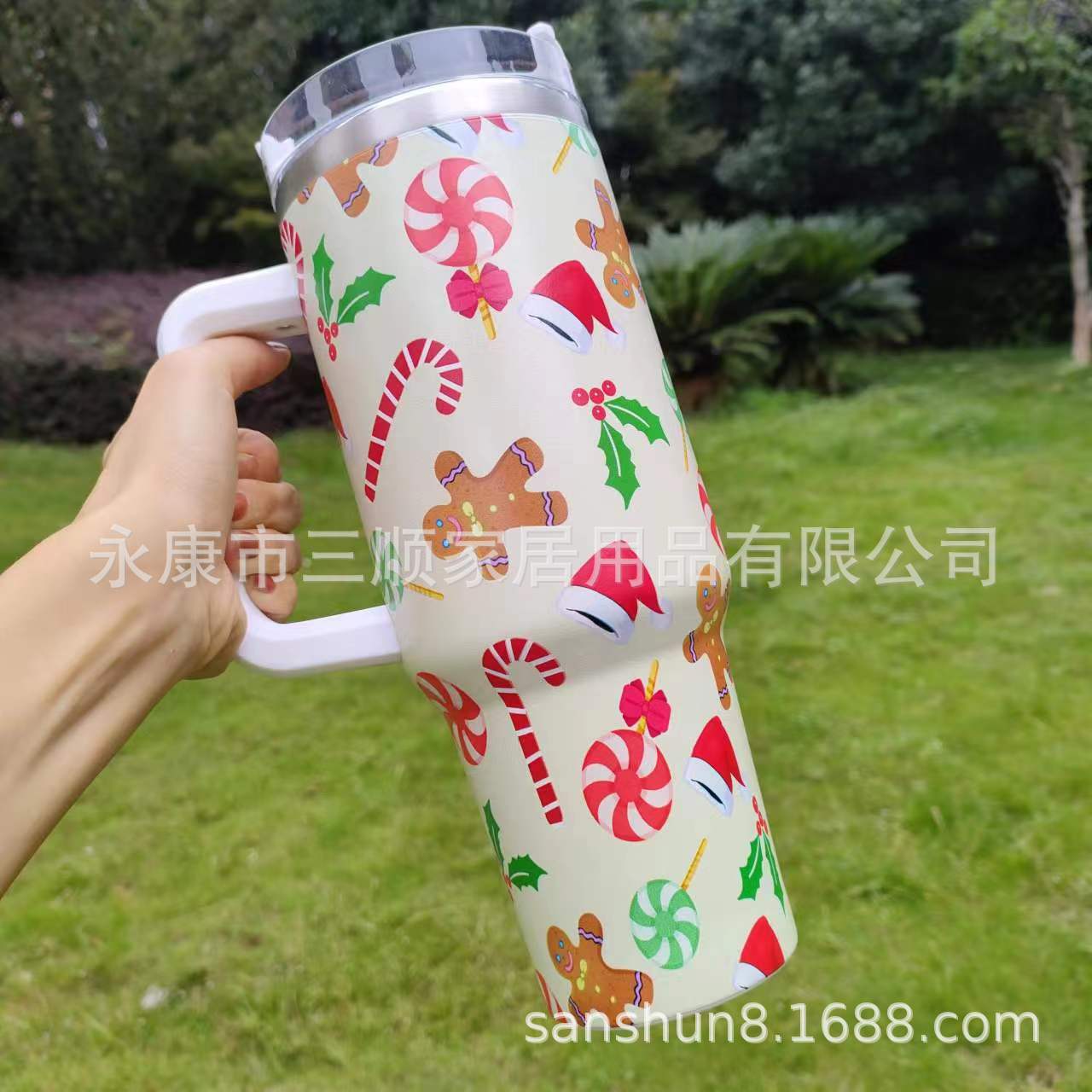Wholesale 40oz Christmas handle car thermos cup with straw to keep cold Tumbler ice cup