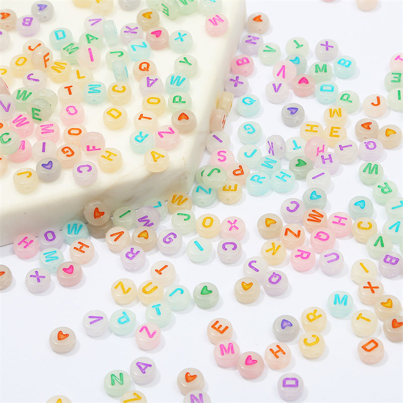Wholesale Acrylic Luminous Heart English Letter Beads Number Beads