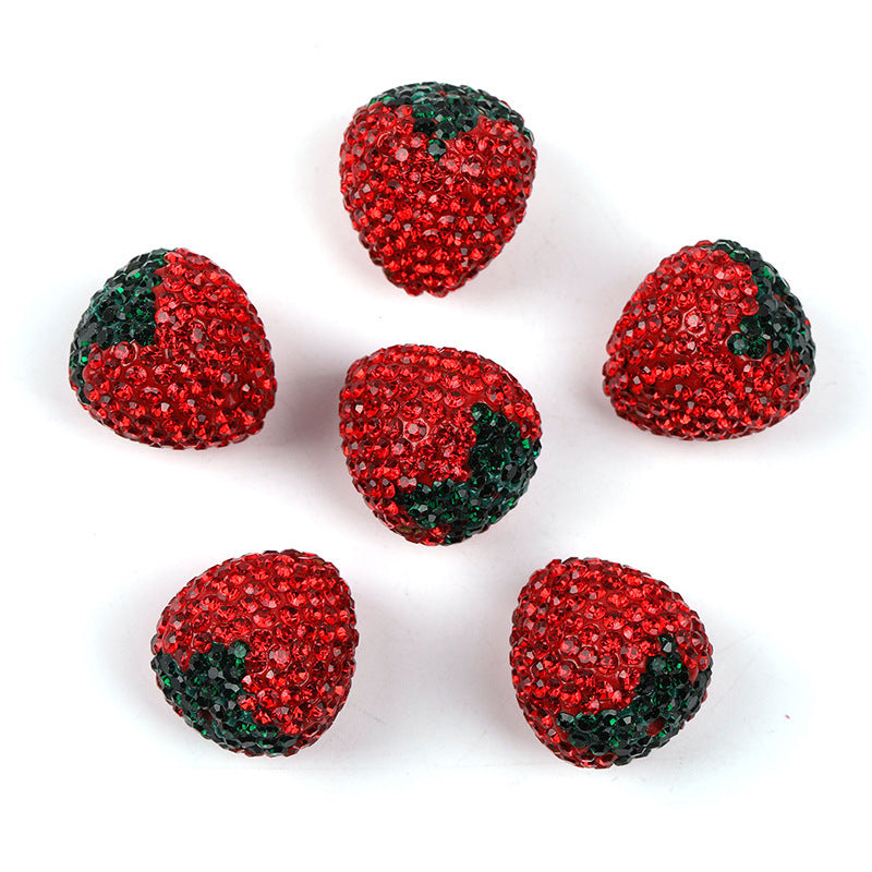 Wholesale 20pcs Strawberry Clay Rhinestone Ball Through Hole Bead