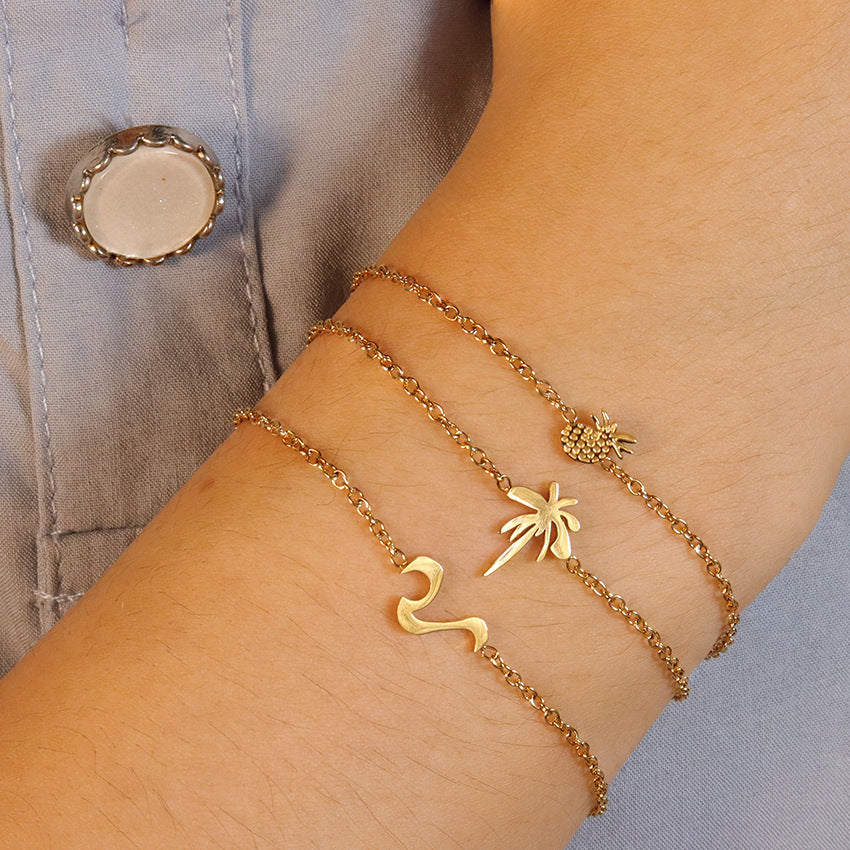 Wholesale Pineapple Seagull Coconut High Polished 18k Gold Titanium Steel Bracelet