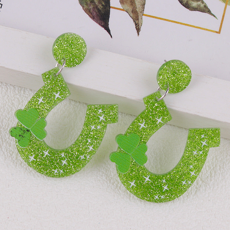 Wholesale  St.  Patrick' s Day Beer Festival  Vintage Clover  Acrylic Earrings