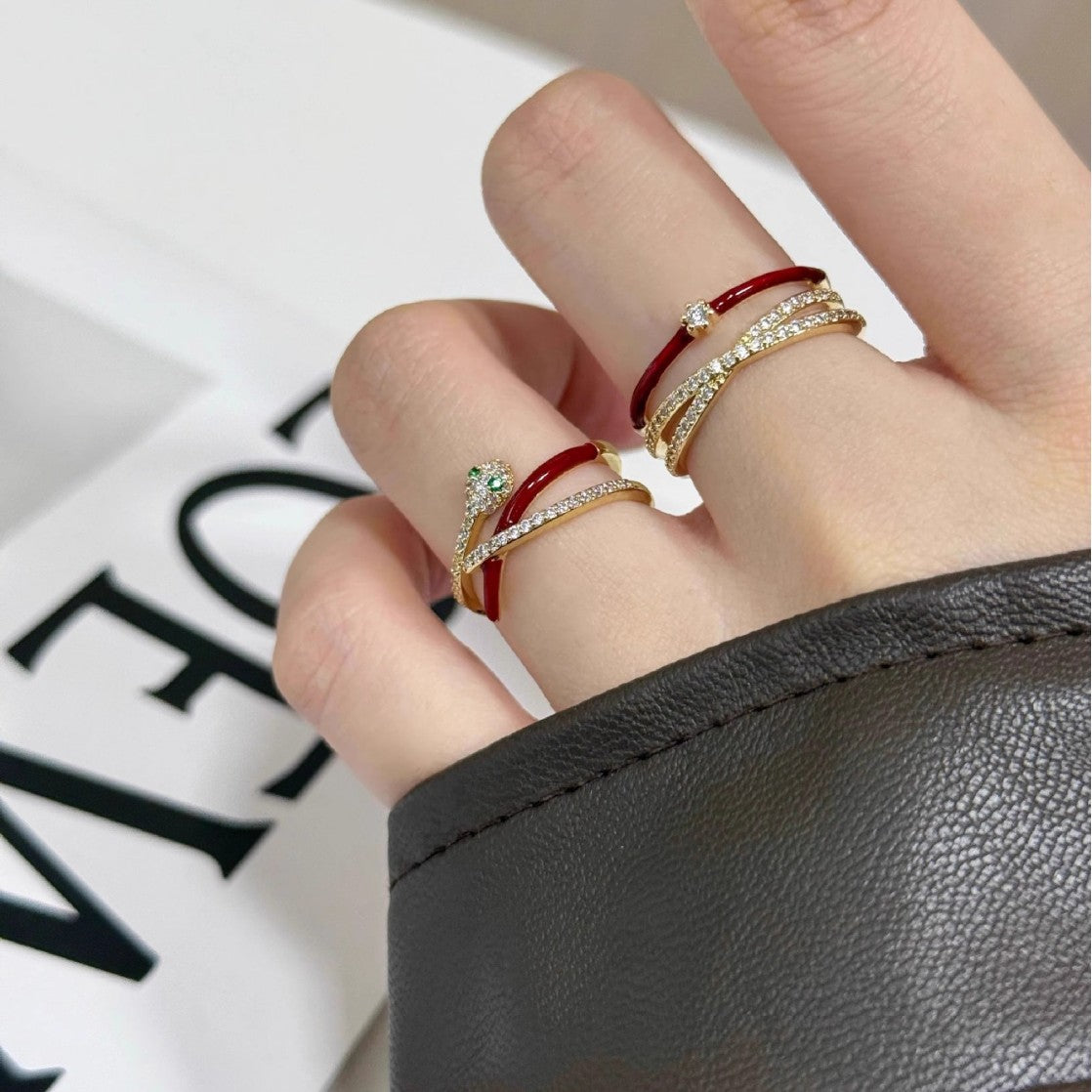 Wholesale Snake-shaped staggered diamond ring retro versatile niche open ring