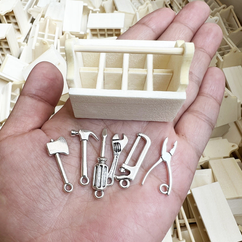 Wholesale 1:12 dollhouse miniature model miniature scene wooden tool box axe scissors set