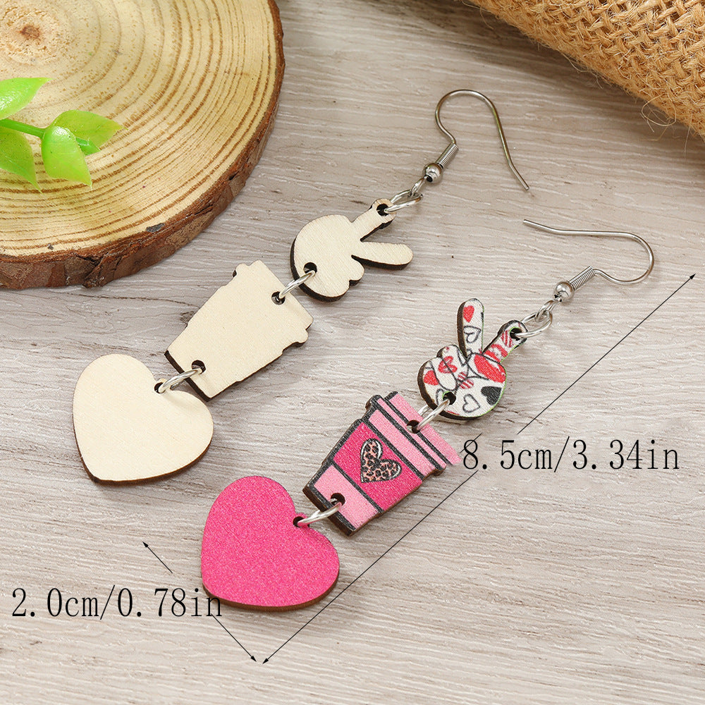 Wholesale  Wooden Printed Love Water Cup YES Pendant Ear Hook Earrings