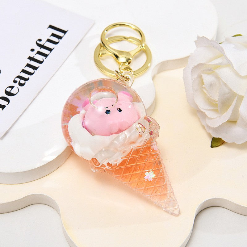 Wholesale Acrylic Ice Cream Crystal Ball Sand Flow Keychain
