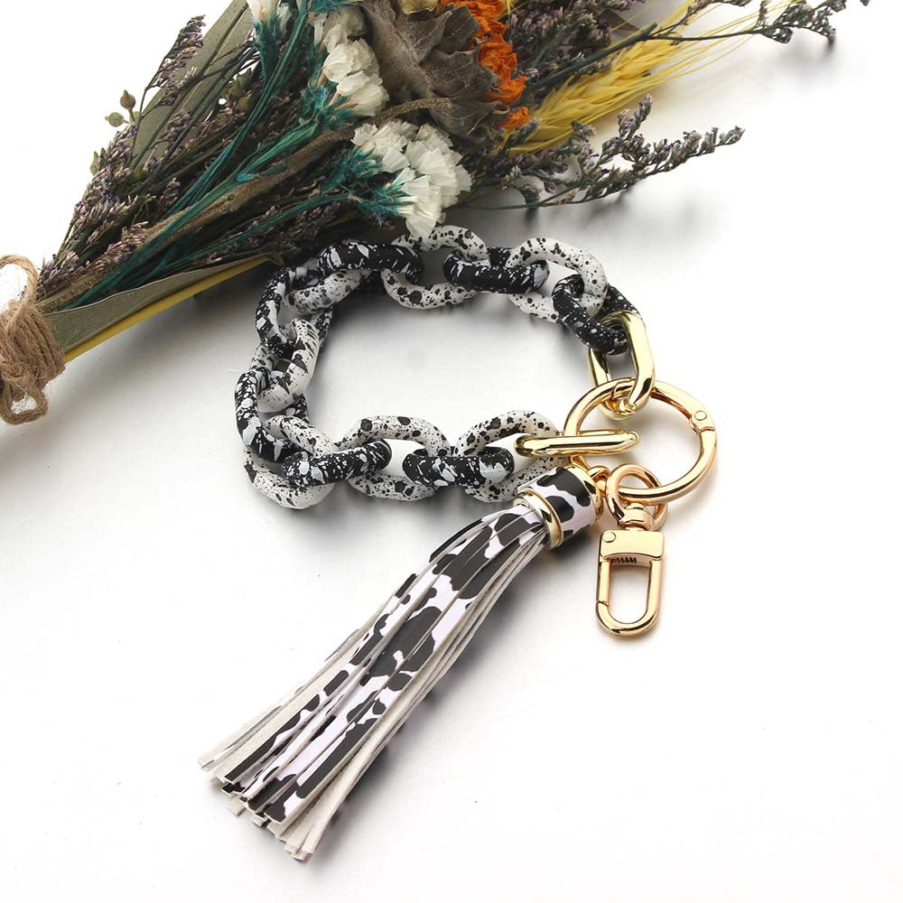 Wholesale Leopard Print Acrylic PU Tassel Bracelet Keychain