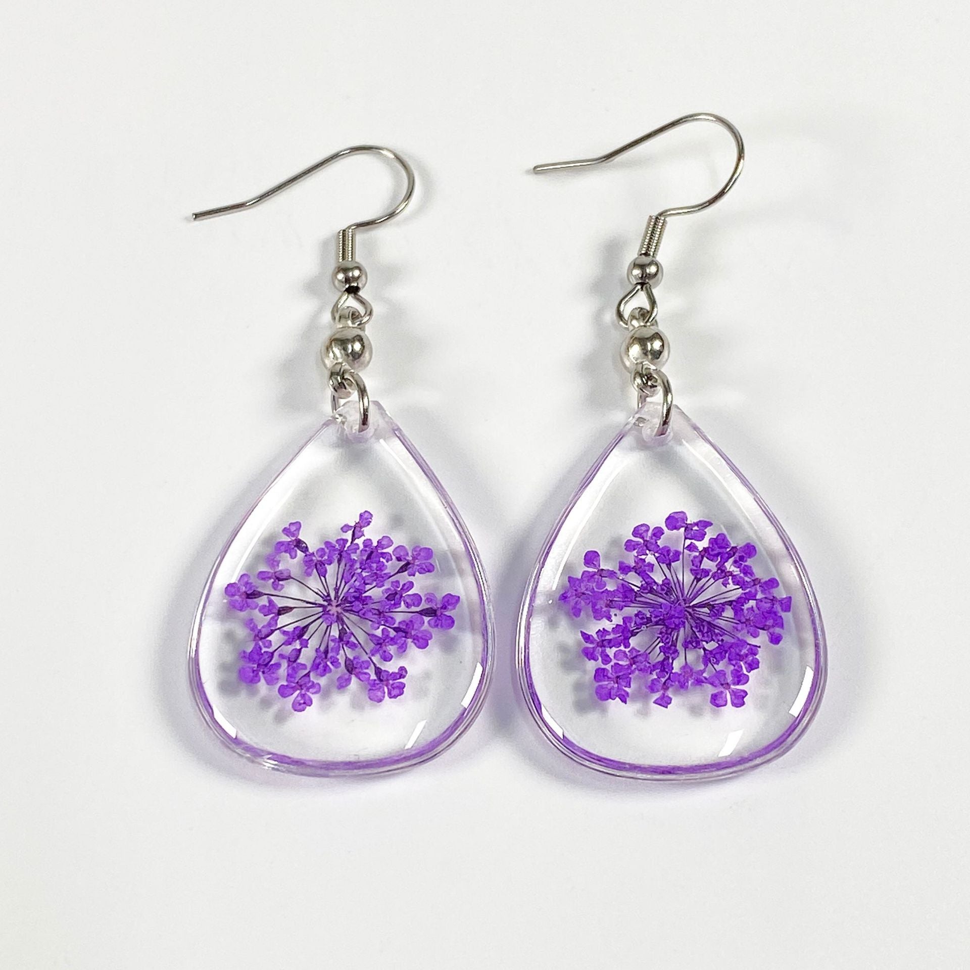 Wholesale 6pcs Colorful Lace Dried Flower Drip Resin Earrings