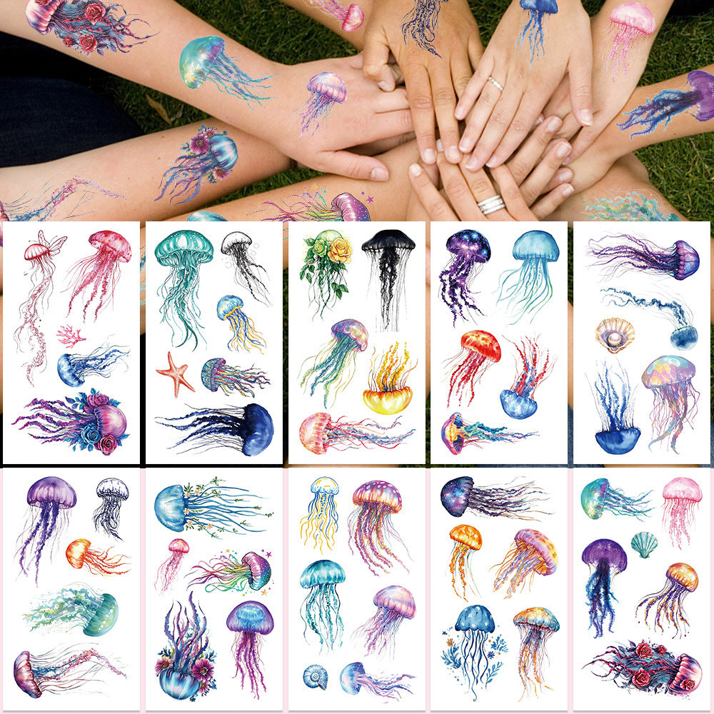 Wholesale 10 pcs/ pack of colorful ocean jellyfish painted tattoo stickers
