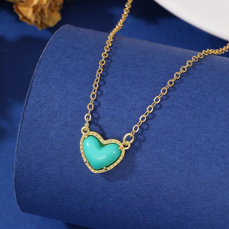 Wholesale Colorful peach heart collarbone necklace