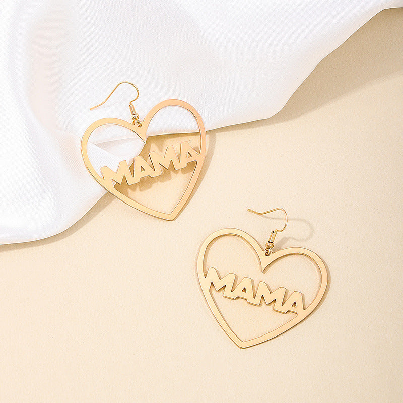 Wholesale Love Letter MAMA Peach Heart Mother's Day Earrings