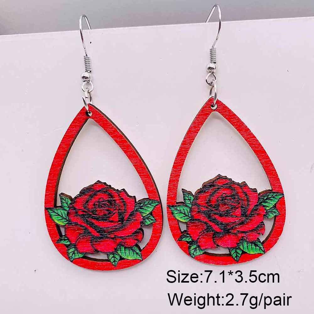 Wholesale Valentine's Day Cow Pink Love Truck Cross Wooden Earrings