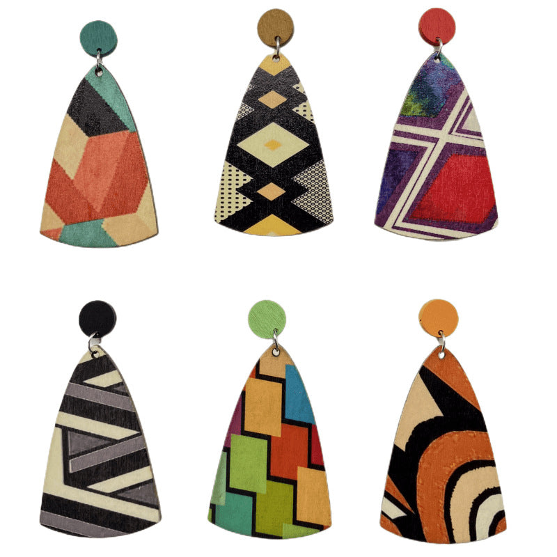 Wholesale Bohemian Lacquered Colorful Striped Wooden Earrings