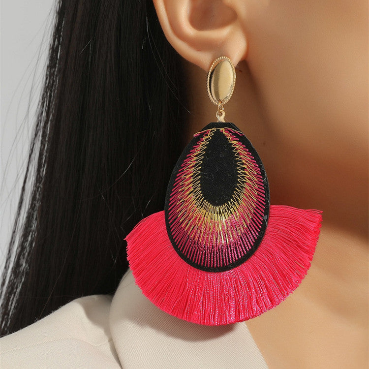 Wholesale Bohemian Peacock Feather Tassel Long Stud Earrings