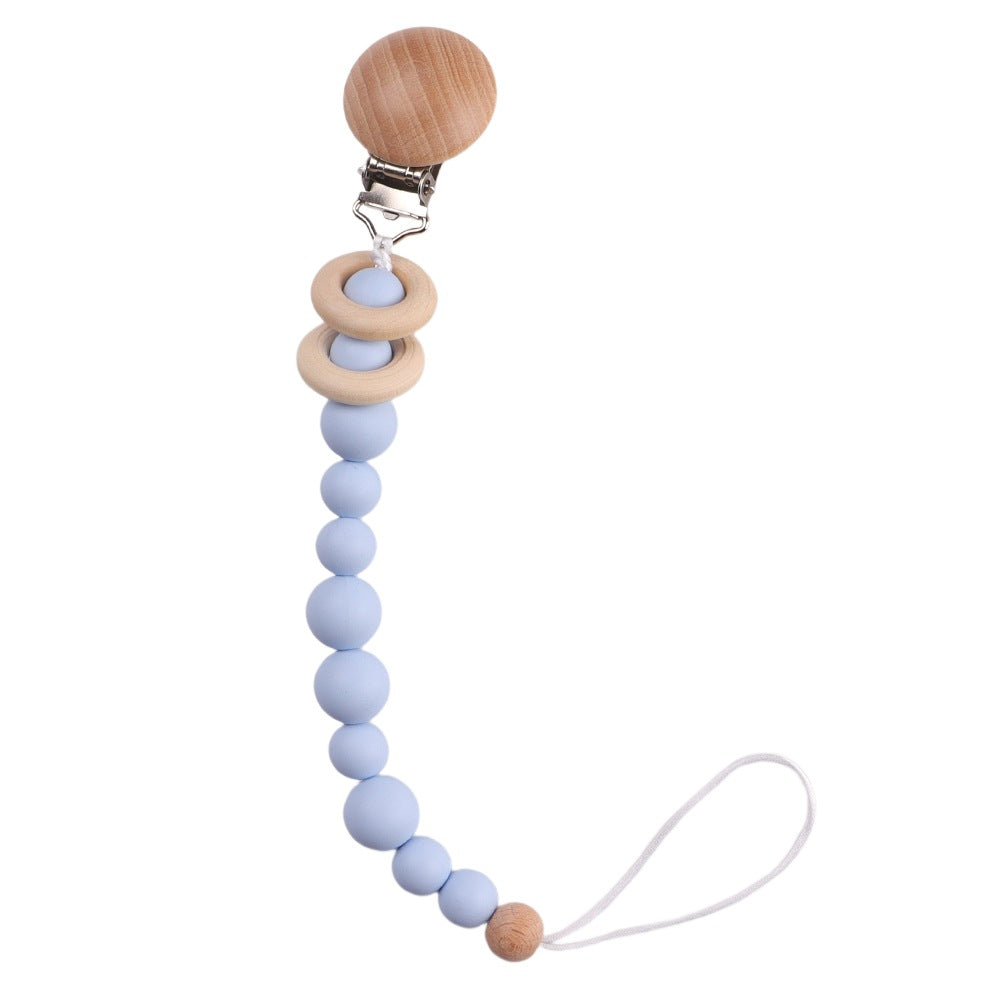 Wholesale Baby Beech Wood Clip Silicone Bead Grinding Pacifier Chain