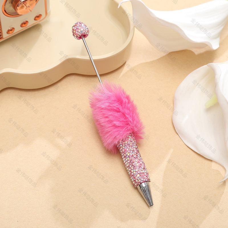 Wholesale Beadable Pens Creative Diy Cute Plush Ball Diamond Ballpoint Pen