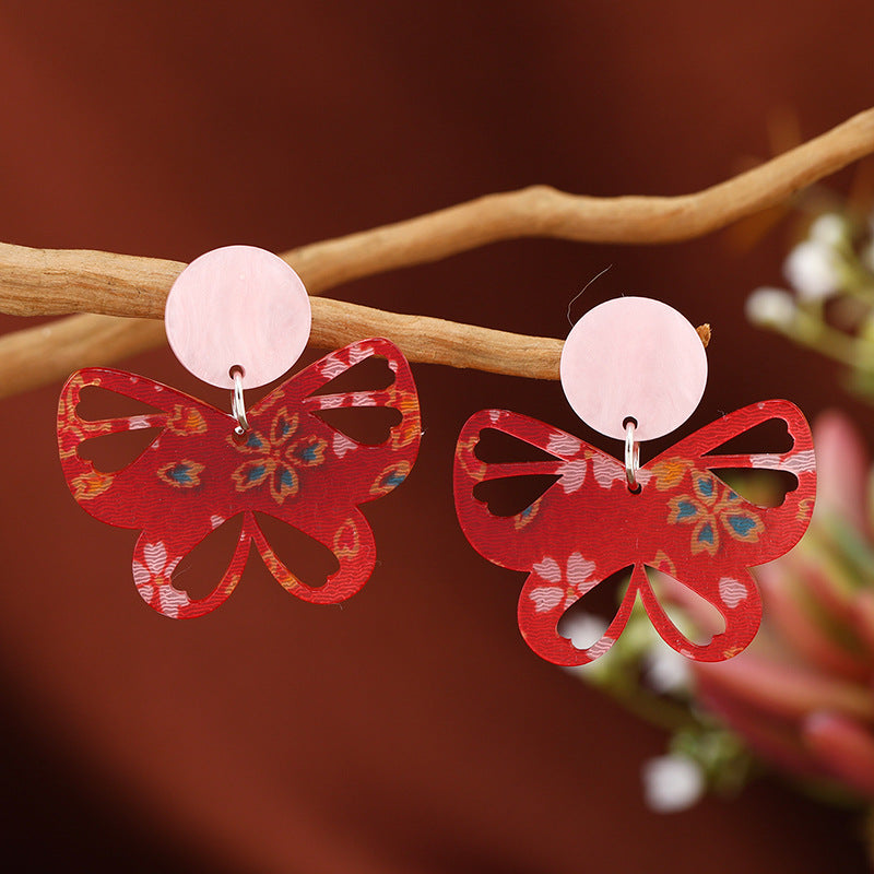 Wholesale Women's Red Cutout Acrylic Butterfly Vintage Premium Earrings