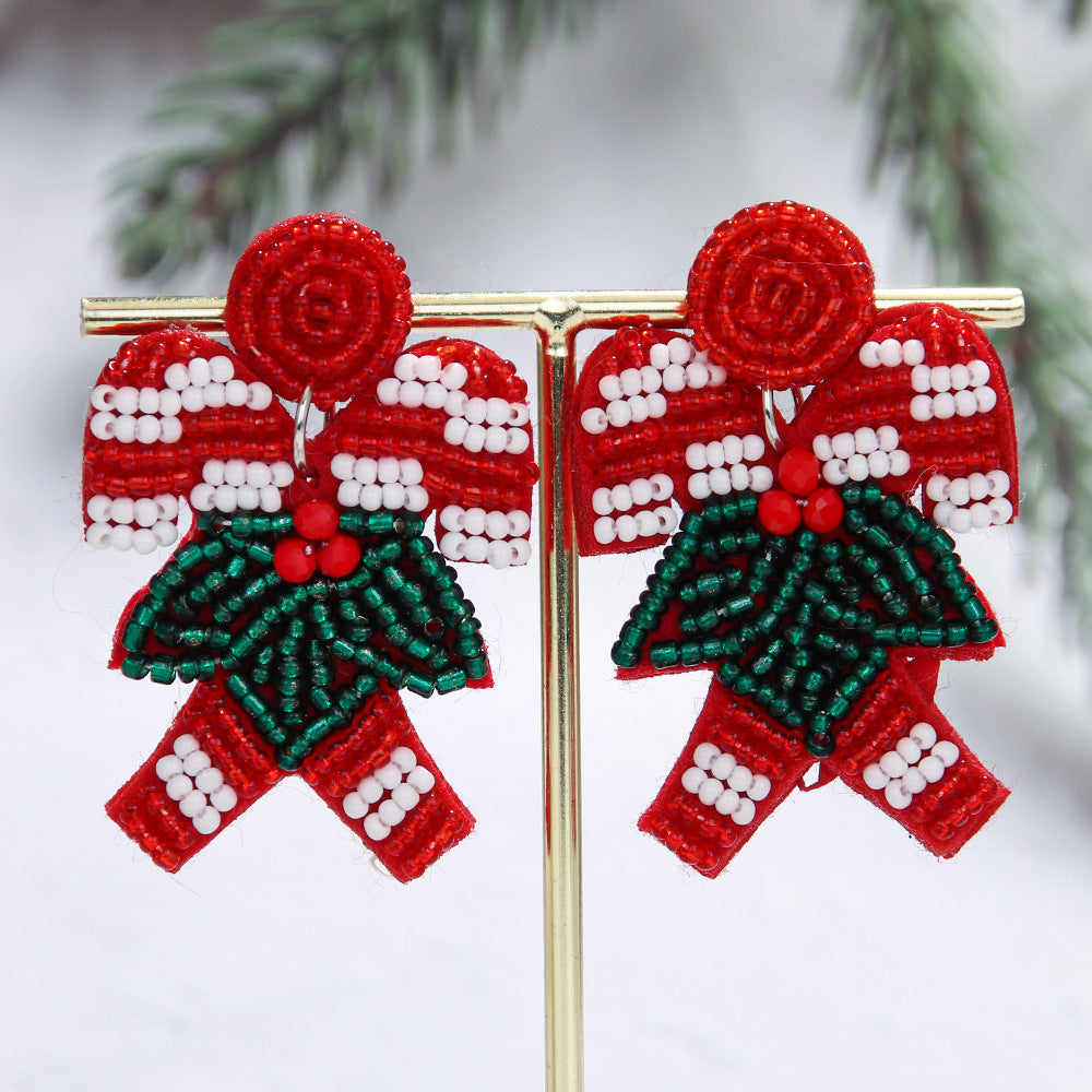 Wholesale Christmas tree rice bead earrings