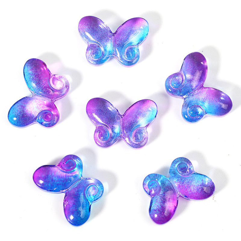 Wholesale 100pcs 10 * 14.5mm Gradient Fat Butterfly Glass Straight Hole DIY Beads