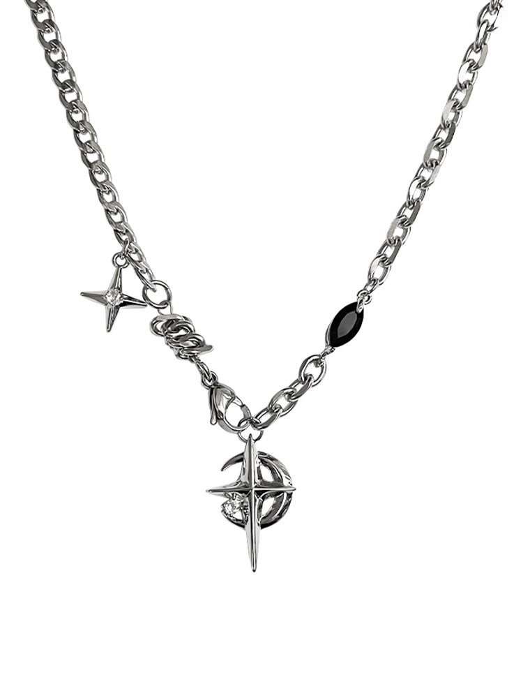Wholesale Titanium steel black gemstone star hip-hop clavicle necklace