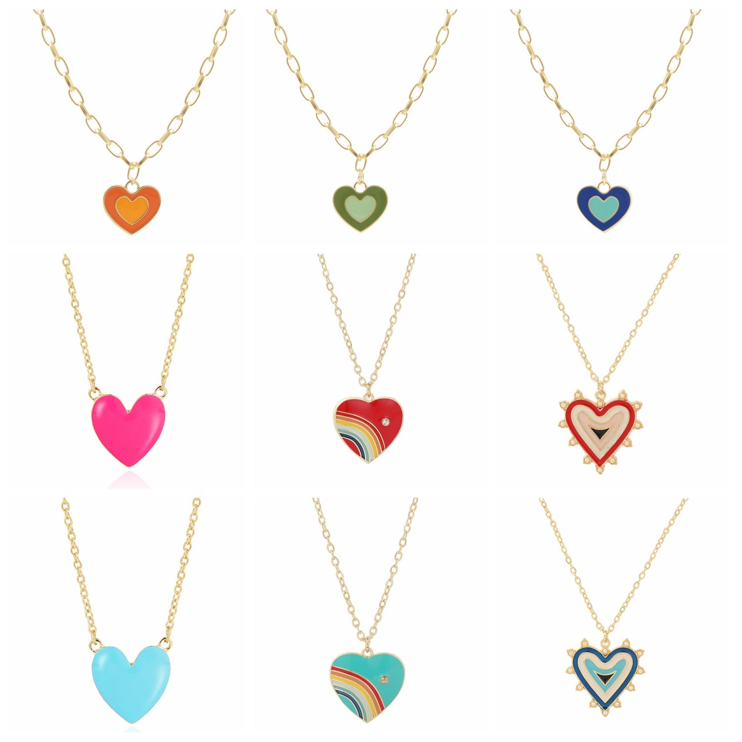 Wholesale Alloy Rainbow Heart Design Necklace