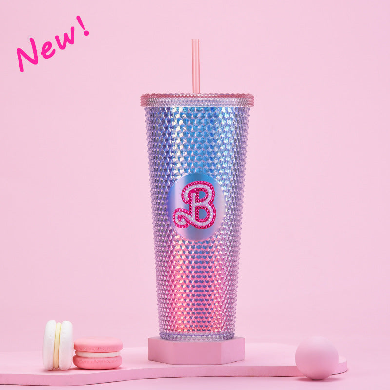 Wholesale double-layer plastic 710ml large capacity straw cup with hand durian diamond cup