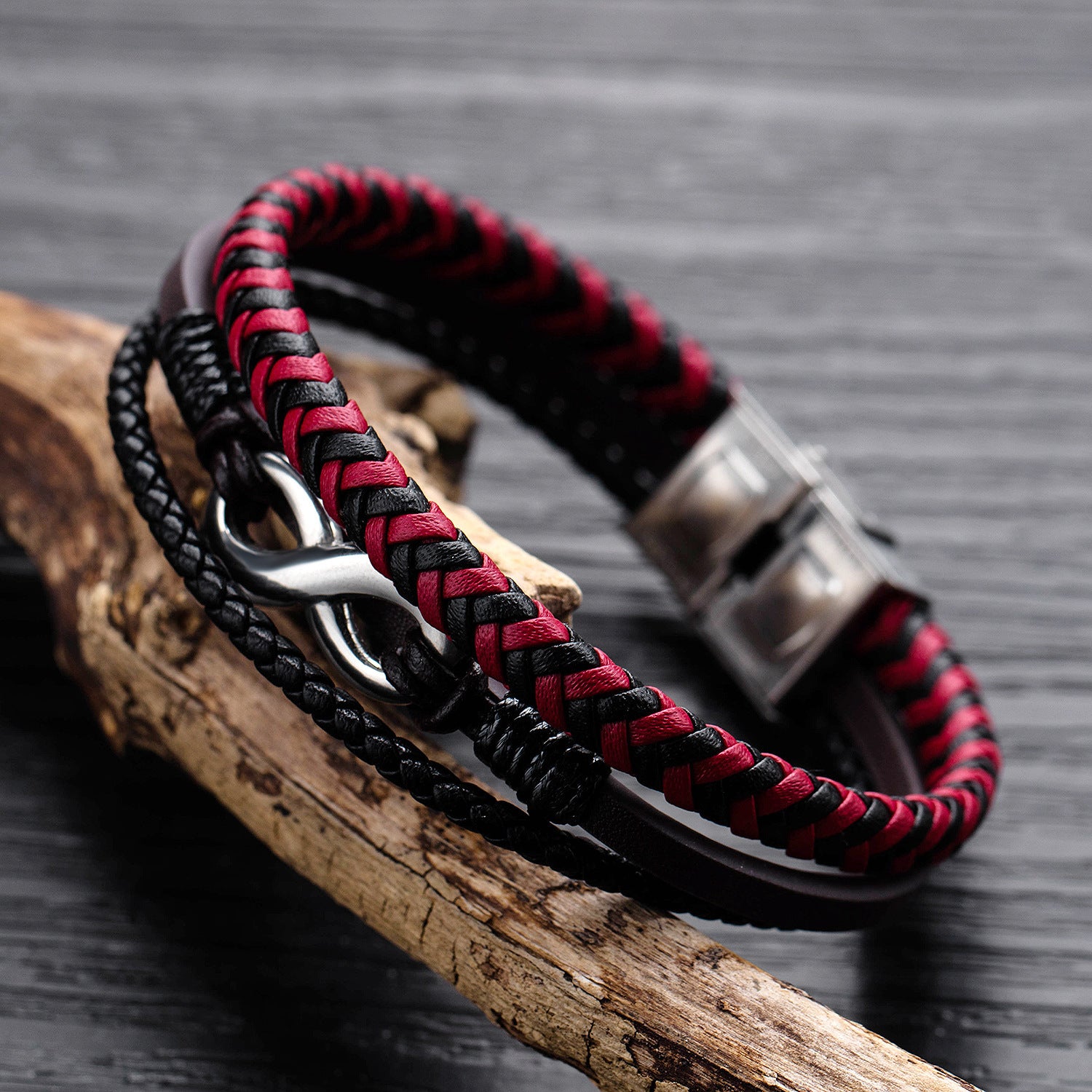Wholesale Popular Leather Woven Men's Alloy Bracelet