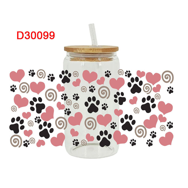 Wholesale Pink Cartoon Kitten Paw 16oz Cup UV DTF Wraps