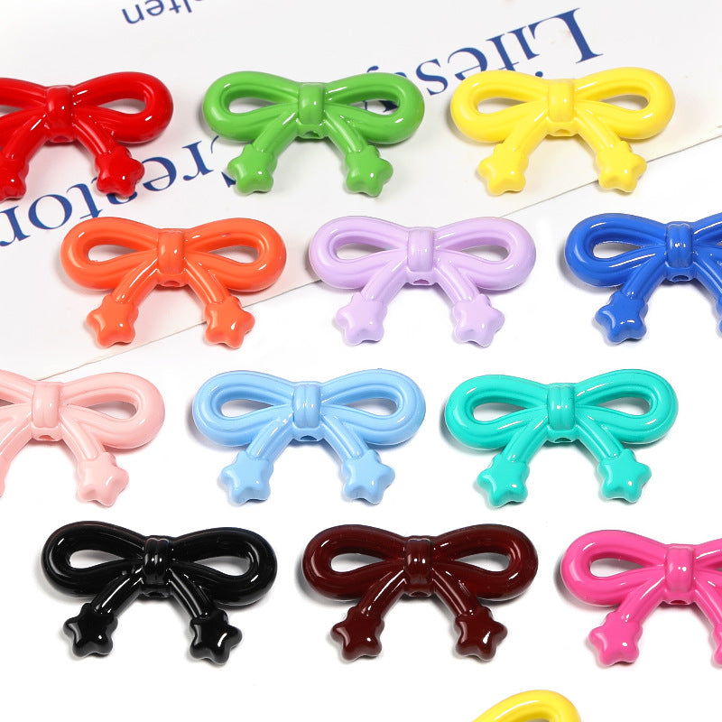 Wholesale  Random 100pcs/pack  Macaron-colored star and bow vertical hole beads Acrylic Beads