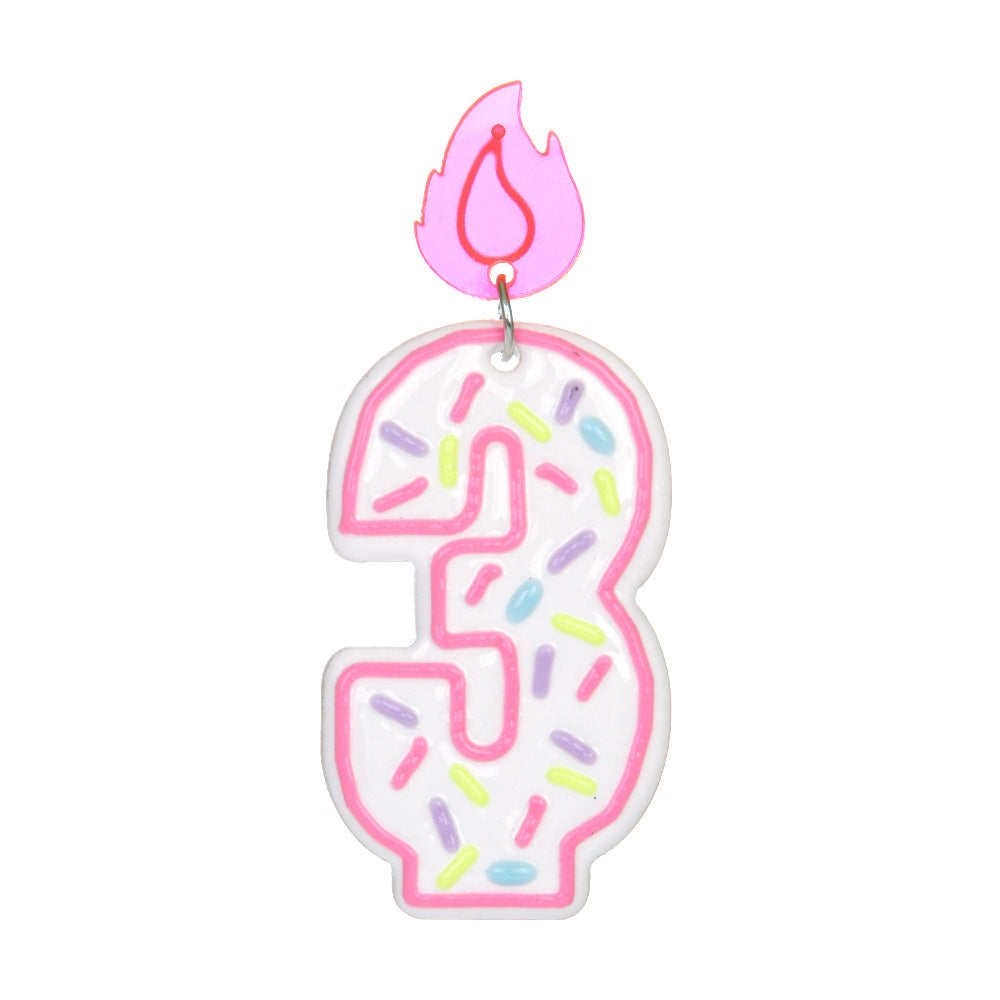 Wholesale personality design single number 0-7 donut birthday candle earrings