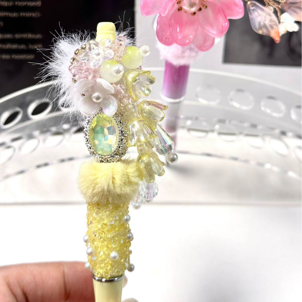 Wholesale beaded pens Hand-woven ancient-style beaded flower pen red koi