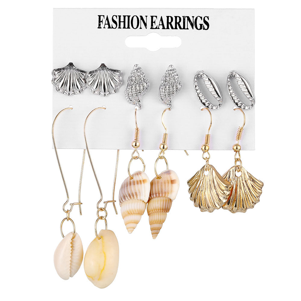 Wholesale Fashion Gold and Silver Natural Shell Scallop Earring Set