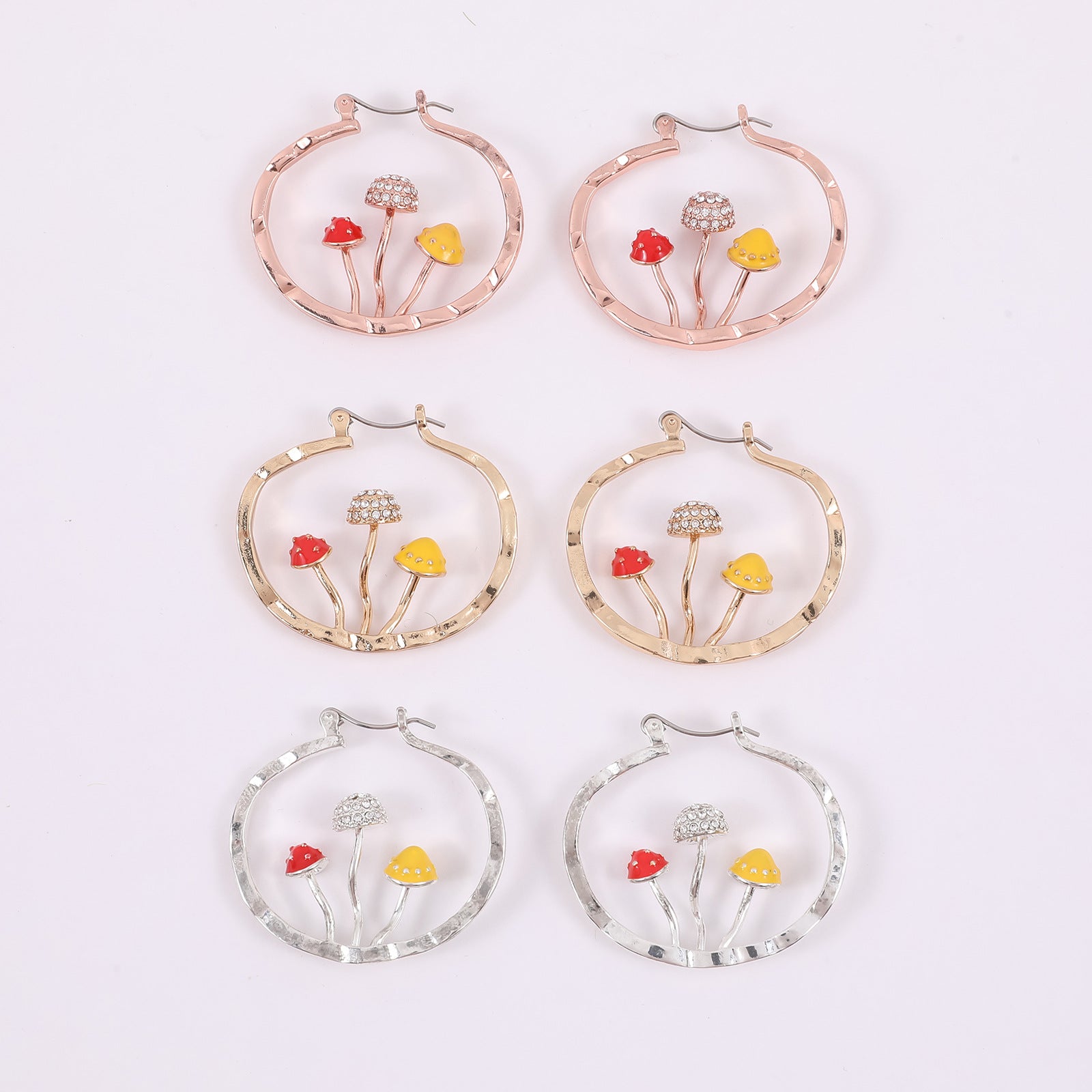 Wholesale Three-dimensional Mushroom Studded Diamond C-shaped Earrings