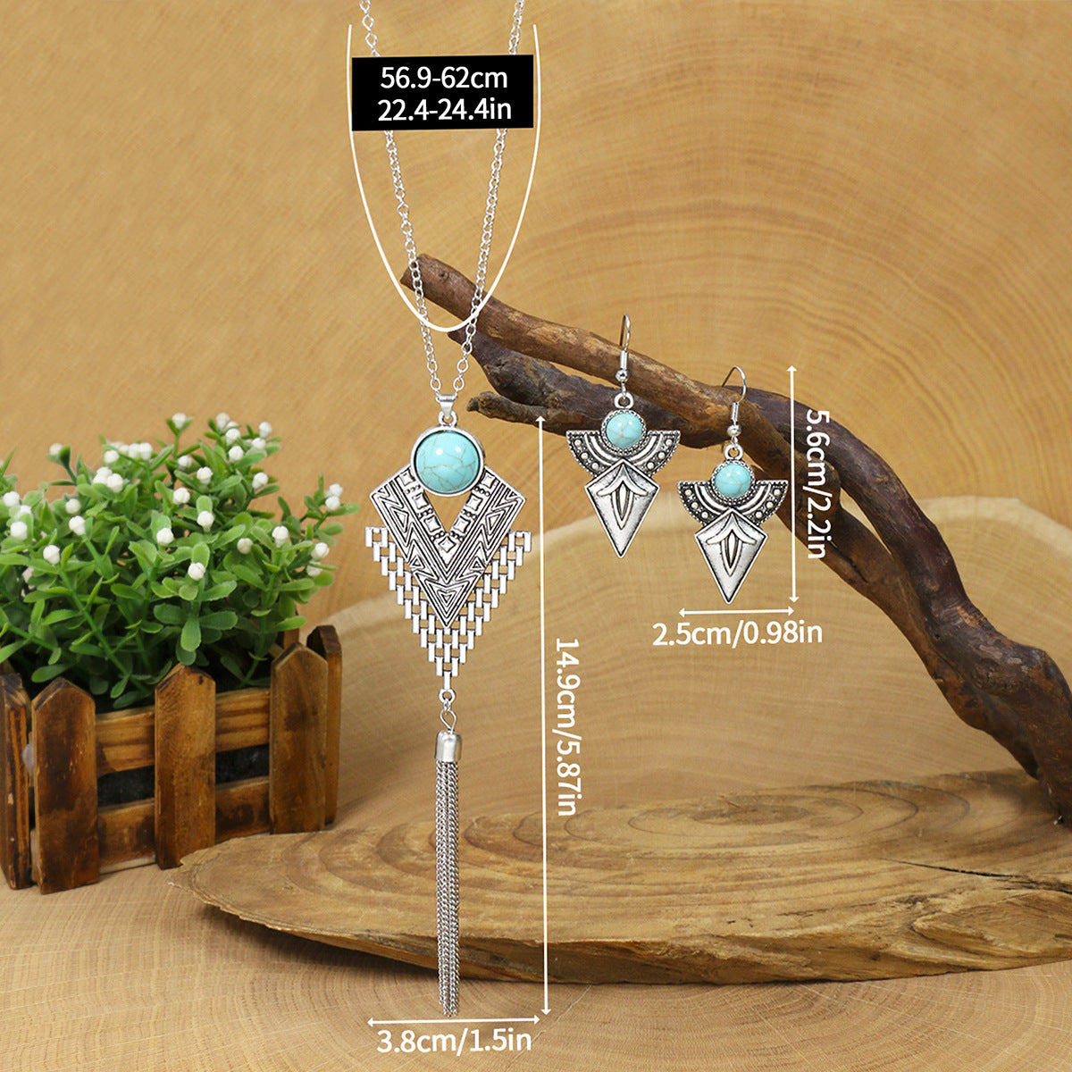 Wholesale Vintage Sweater Chain Long Tassel Pendant Turquoise Earrings