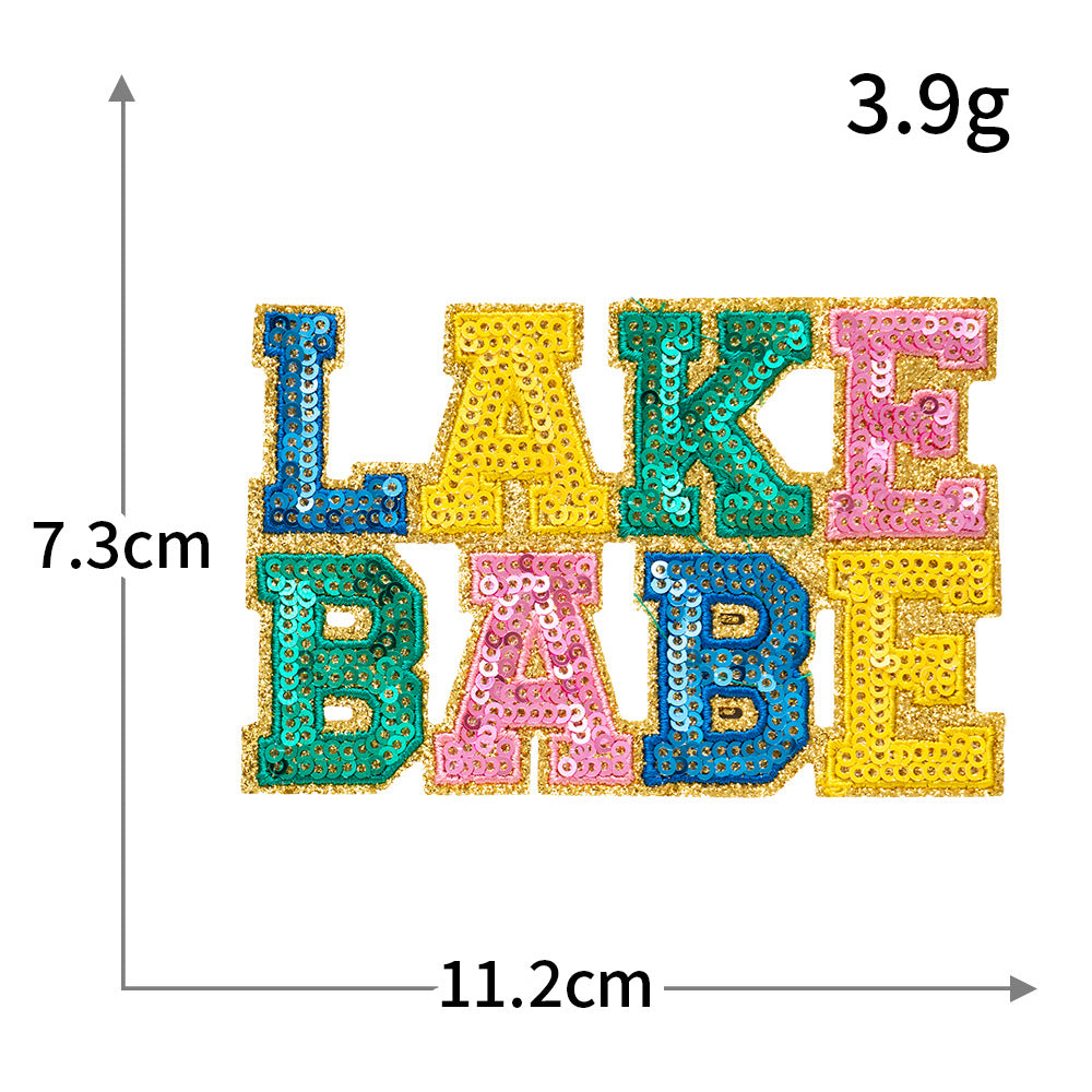 Wholesale Rayon Polyester Sequined Letter Patch Pink With Gold Silver Trim Stylish Decorative Embroidered Applique For Bags Coats Hats Resale