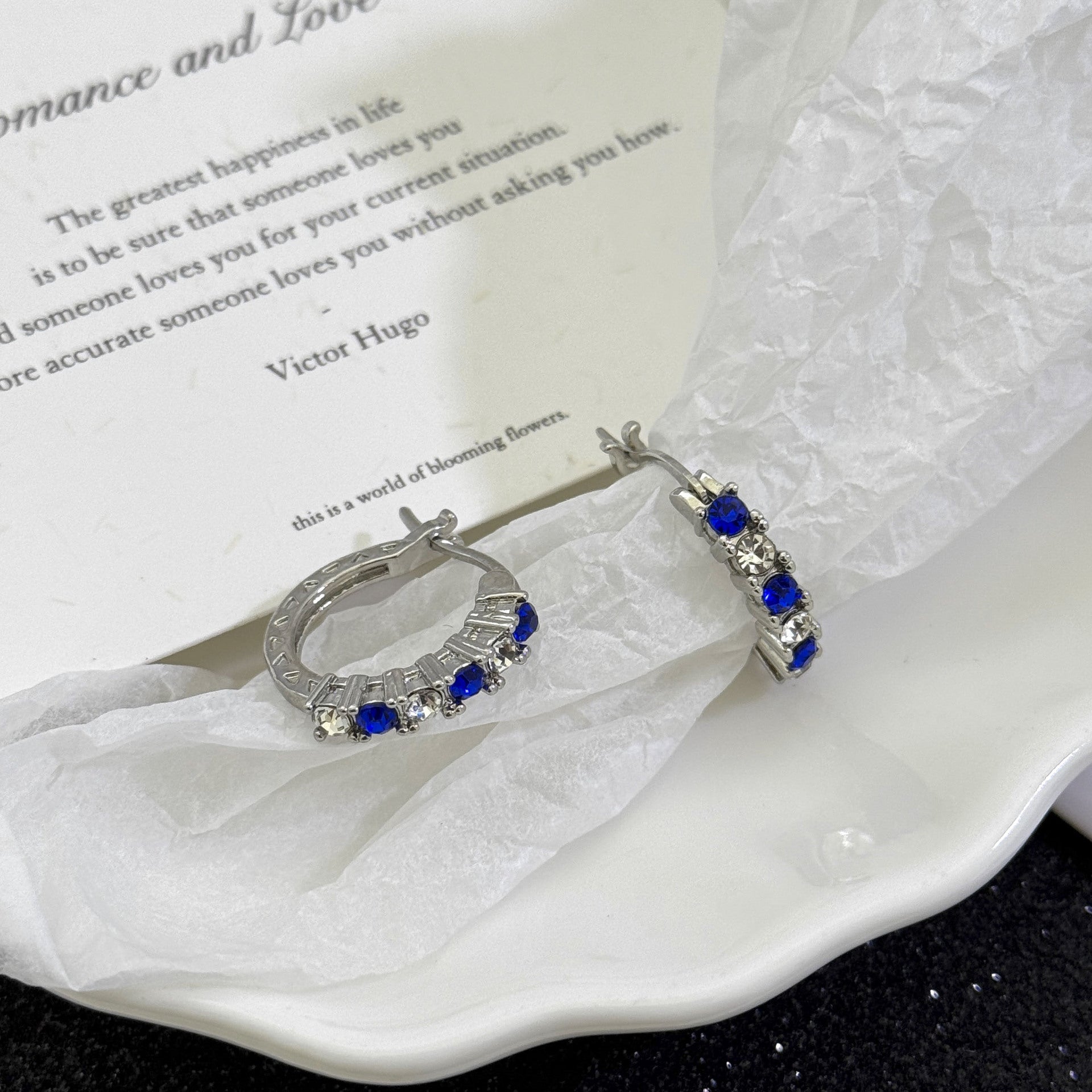 Wholesale Blue White Electroplated Circle Hollow Zirconia Earrings For Women Trendy Fashion Accessory For Everyday Wear