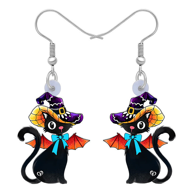 Wholesale Halloween Hat Length Wings Cat Pumpkin Cute Acrylic Earrings