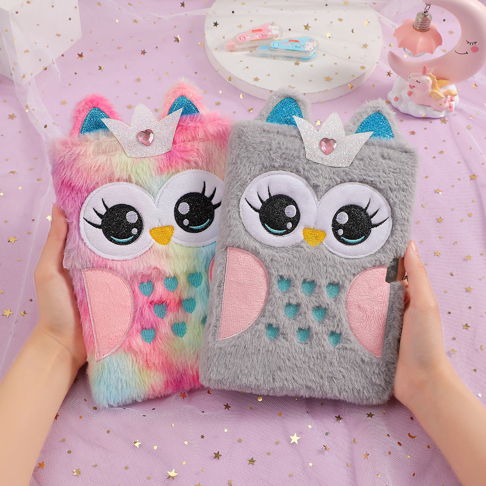 Wholesale Cartoon plush notebook with cute big eyes embroidery and lock